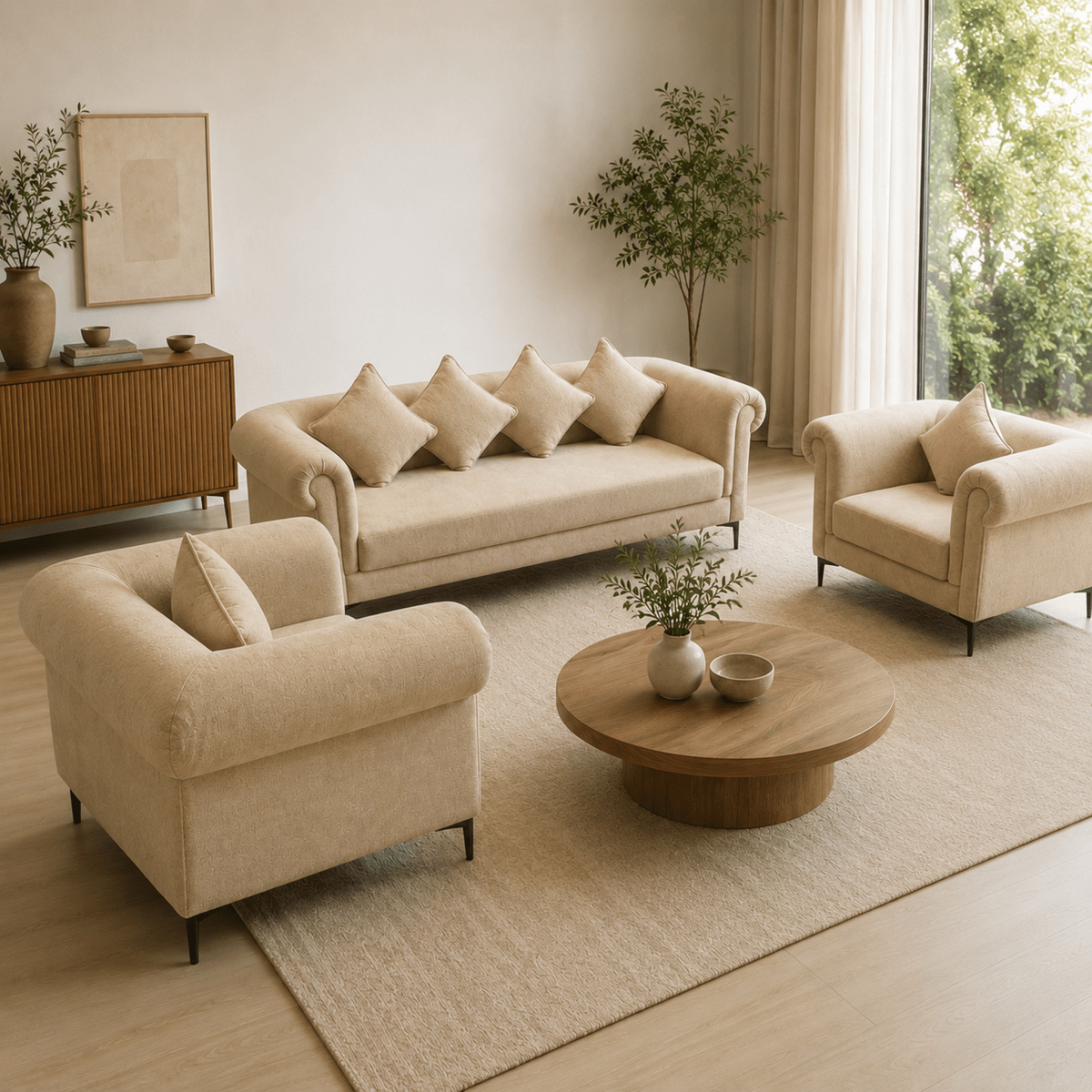 Home Centre Beige 5-Seater Sofa Set – 3-Seater Sofa &amp; 2 Armchairs - Al Thahani Furniture