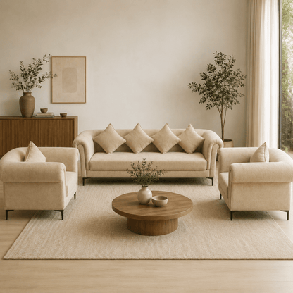 Home Centre Beige 5-Seater Sofa Set – 3-Seater Sofa &amp; 2 Armchairs - Al Thahani Furniture