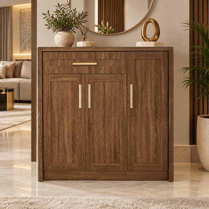 Home Centre BP Saturn 3-Door Shoe Cabinet with Drawer – Brown – 120 × 39.5 × 120 cm - Al Thahani Furniture