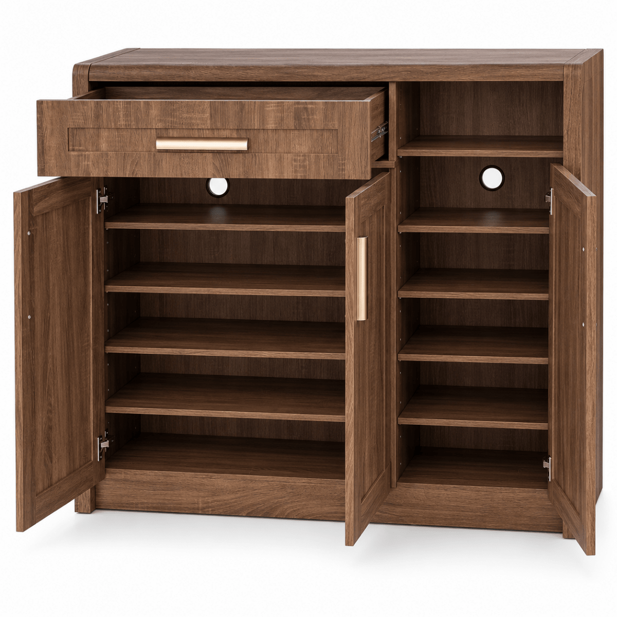 Home Centre BP Saturn 3-Door Shoe Cabinet with Drawer – Brown – 120 × 39.5 × 120 cm - Al Thahani Furniture