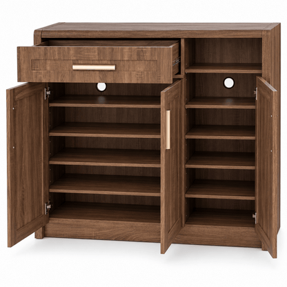 Home Centre BP Saturn 3-Door Shoe Cabinet with Drawer – Brown – 120 × 39.5 × 120 cm - Al Thahani Furniture