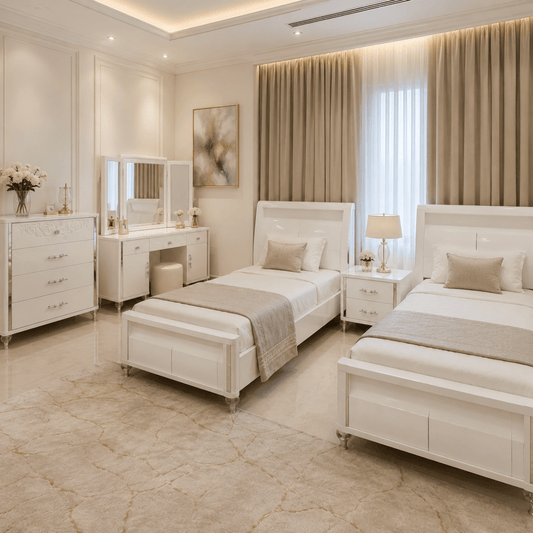 Home Centre Cepsia Kids Twin Bedroom Set with 2 Beds, Mattresses & Storage – White – 120 × 200 cm - Al Thahani Furniture