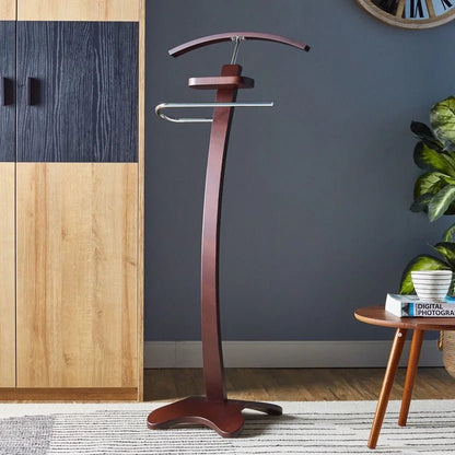 Home Centre Clooney Suit Stand | Wenge Finish | Curved Wooden Hanger + Accessory Tray - althahanifurniture