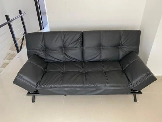 Home Centre Convertible Futon Sofa Bed | Black Faux Leather | 2 - in - 1 Sleeper Sofa - althahanifurniture
