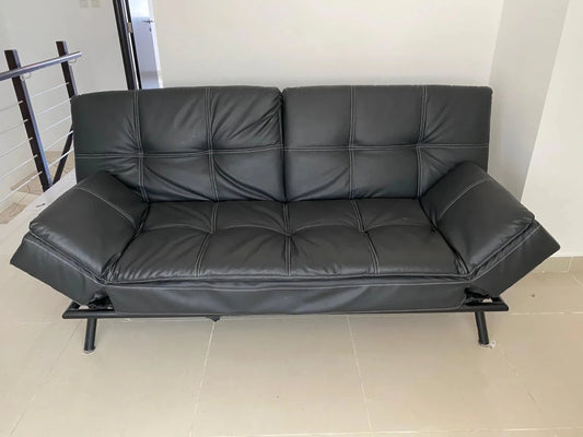 Home Centre Convertible Futon Sofa Bed | Black Faux Leather | 2 - in - 1 Sleeper Sofa - althahanifurniture