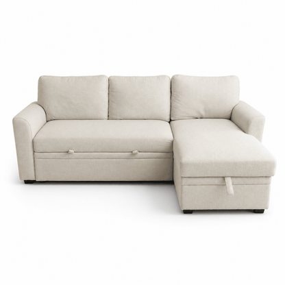 Home Centre Cream 3-Seater Pull-Out Sofa Bed with Storage Chaise - Al Thahani Furniture