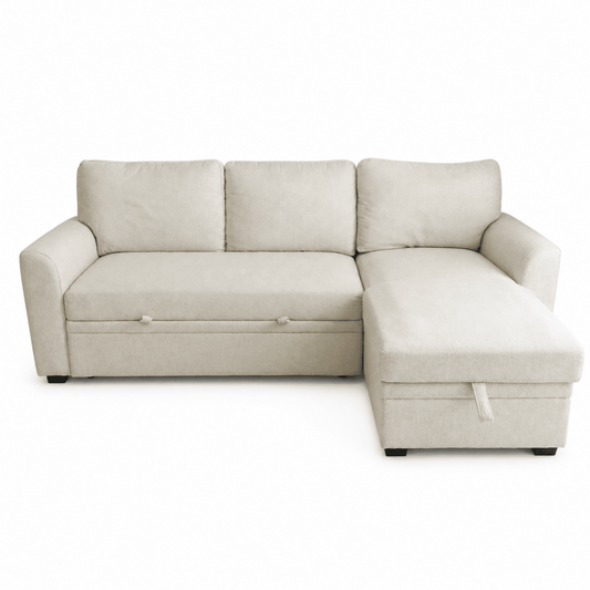 Home Centre Cream 3-Seater Pull-Out Sofa Bed with Storage Chaise - Al Thahani Furniture