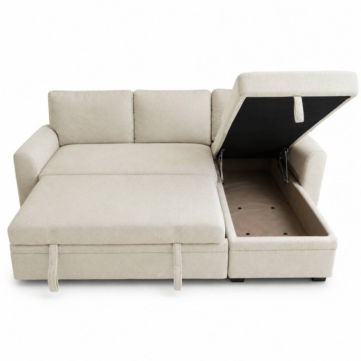 Home Centre Cream 3-Seater Pull-Out Sofa Bed with Storage Chaise - Al Thahani Furniture