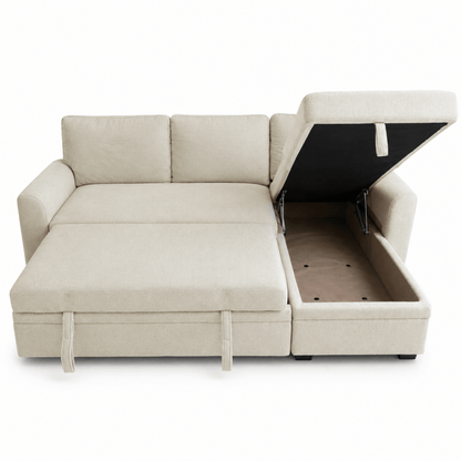 Home Centre Cream 3-Seater Pull-Out Sofa Bed with Storage Chaise - Al Thahani Furniture