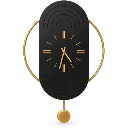 Home Centre Dahlia Pendulum Wall Clock – Black & Gold – 70 × 40 cm - Al Thahani Furniture