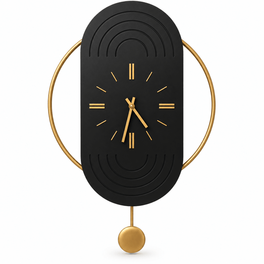 Home Centre Dahlia Pendulum Wall Clock – Black & Gold – 70 × 40 cm - Al Thahani Furniture