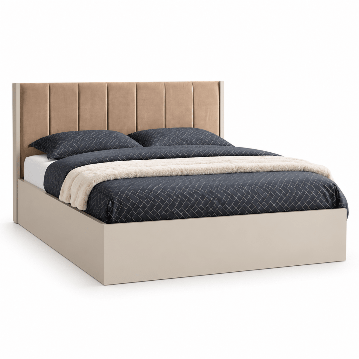 Home Centre Dante 7-Piece King Bedroom Set with 5-Door Wardrobe & Mattress – 180 × 200 cm – Beige & Camel - Al Thahani Furniture