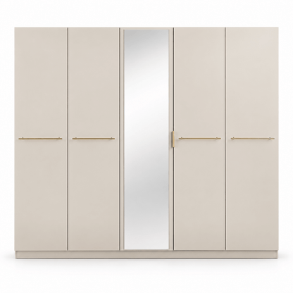 Home Centre Dante 7-Piece King Bedroom Set with 5-Door Wardrobe & Mattress – 180 × 200 cm – Beige & Camel - Al Thahani Furniture
