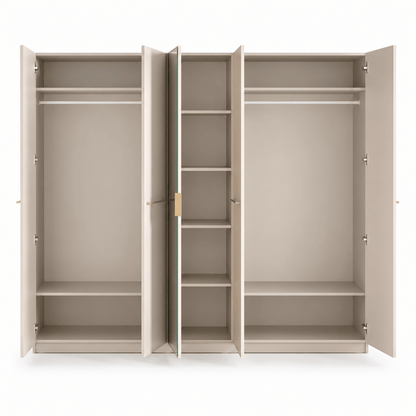 Home Centre Dante 7-Piece King Bedroom Set with 5-Door Wardrobe & Mattress – 180 × 200 cm – Beige & Camel - Al Thahani Furniture