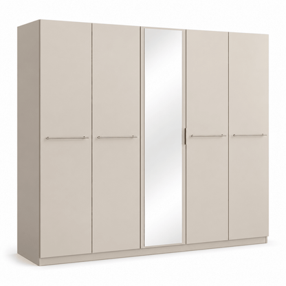 Home Centre Dante 7-Piece King Bedroom Set with 5-Door Wardrobe & Mattress – 180 × 200 cm – Beige & Camel - Al Thahani Furniture