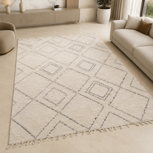 Home Centre Diamant Tufted Berber Shaggy Rug – Black/White – 200 × 290 cm - Al Thahani Furniture
