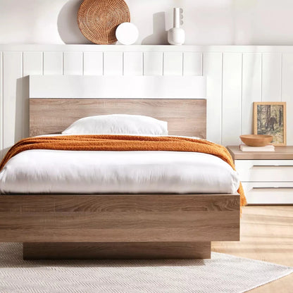 Home Centre Dublin Single Bed with Mattress – 120 × 200 cm – White & Oak - Al Thahani Furniture