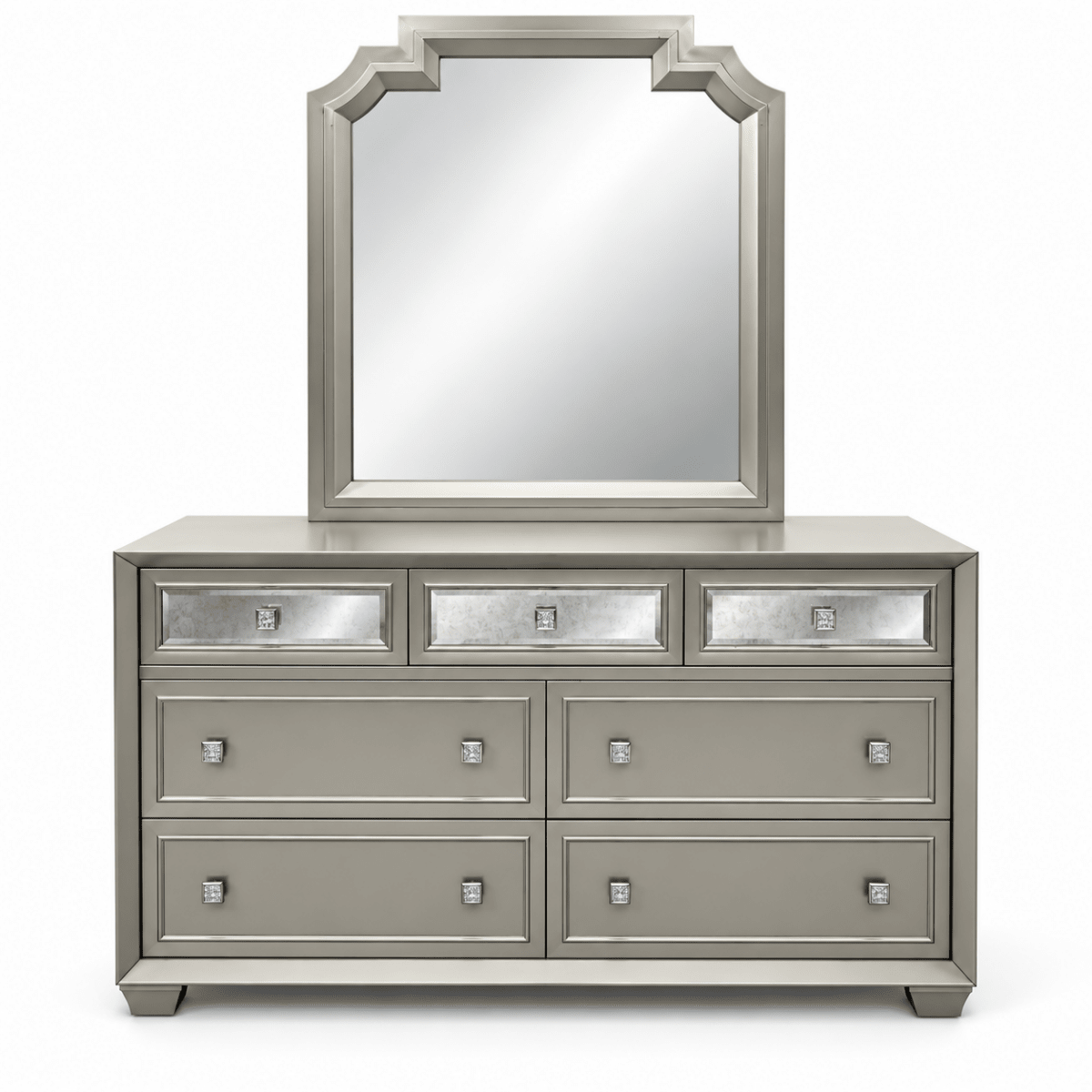 Home Centre Eleanor King Bedroom Set with 6-Door Mirrored Wardrobe & Mattress – Metallic Grey – 180 × 210 cm - Al Thahani Furniture