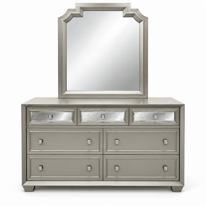 Home Centre Eleanor King Bedroom Set with 6-Door Mirrored Wardrobe & Mattress – Metallic Grey – 180 × 210 cm - Al Thahani Furniture