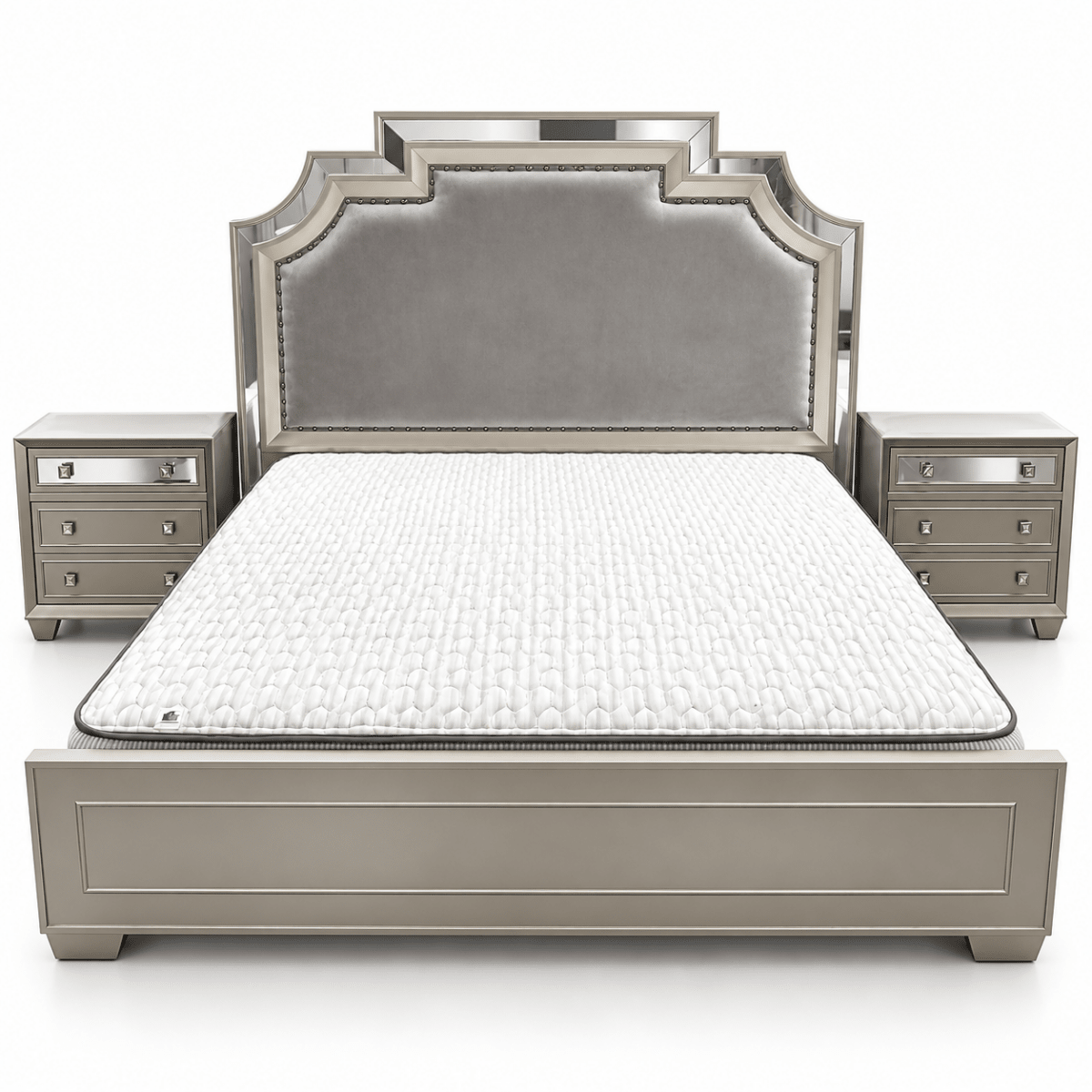 Home Centre Eleanor King Bedroom Set with 6-Door Mirrored Wardrobe & Mattress – Metallic Grey – 180 × 210 cm - Al Thahani Furniture