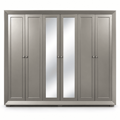 Home Centre Eleanor King Bedroom Set with 6-Door Mirrored Wardrobe & Mattress – Metallic Grey – 180 × 210 cm - Al Thahani Furniture
