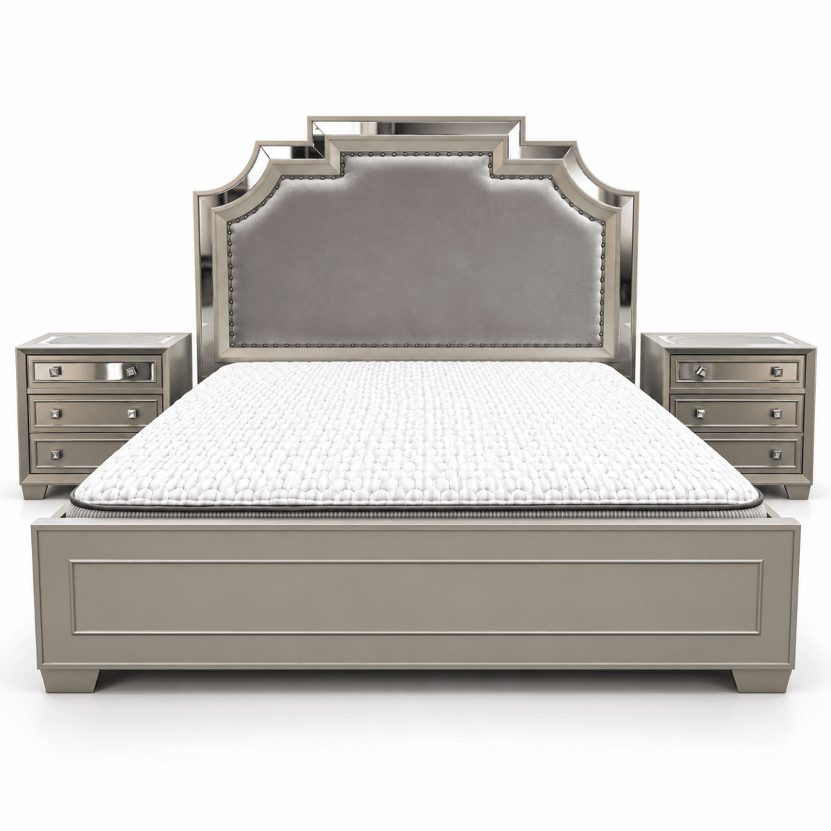 Home Centre Eleanor King Bedroom Set with 6-Door Mirrored Wardrobe & Mattress – Metallic Grey – 180 × 210 cm - Al Thahani Furniture