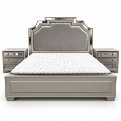 Home Centre Eleanor King Bedroom Set with 6-Door Mirrored Wardrobe & Mattress – Metallic Grey – 180 × 210 cm - Al Thahani Furniture
