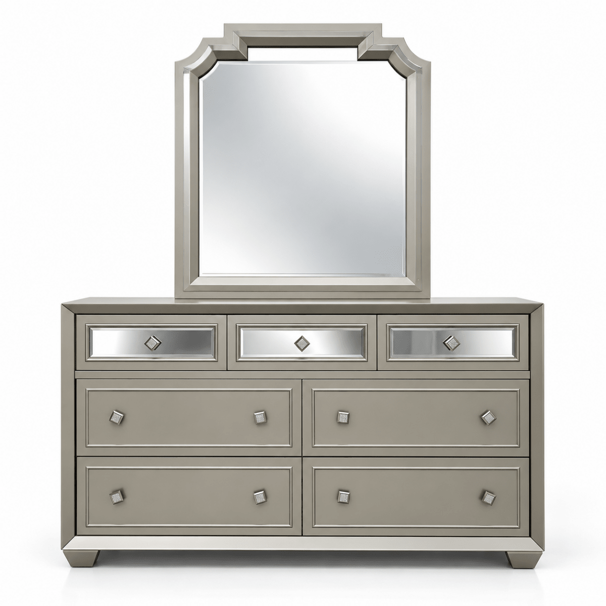 Home Centre Eleanor King Bedroom Set with 6-Door Mirrored Wardrobe & Mattress – Metallic Grey – 180 × 210 cm - Al Thahani Furniture