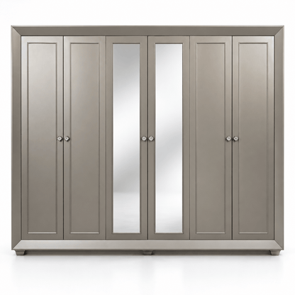 Home Centre Eleanor King Bedroom Set with 6-Door Mirrored Wardrobe & Mattress – Metallic Grey – 180 × 210 cm - Al Thahani Furniture