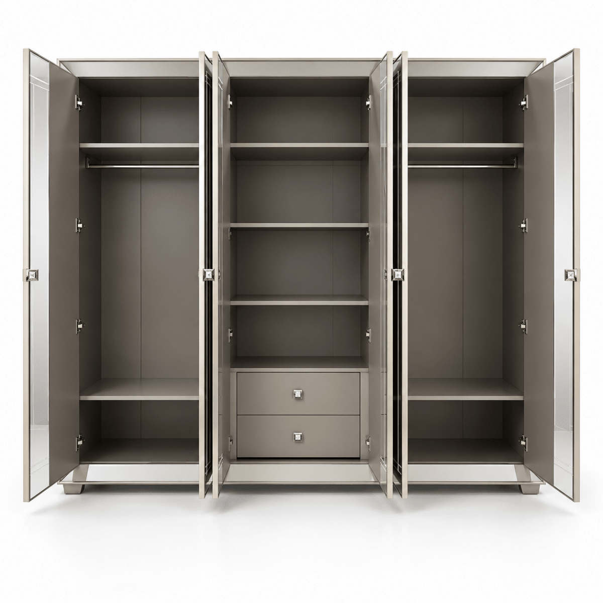 Home Centre Eleanor King Bedroom Set with 6-Door Mirrored Wardrobe & Mattress – Metallic Grey – 180 × 210 cm - Al Thahani Furniture