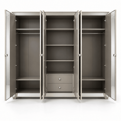Home Centre Eleanor King Bedroom Set with 6-Door Mirrored Wardrobe & Mattress – Metallic Grey – 180 × 210 cm - Al Thahani Furniture