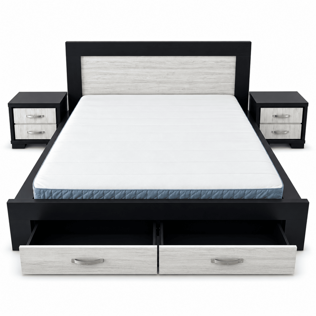 Home Centre Elements King Bed with 2 Drawer Storage – 180 × 200 cm – Black & Natural - Al Thahani Furniture