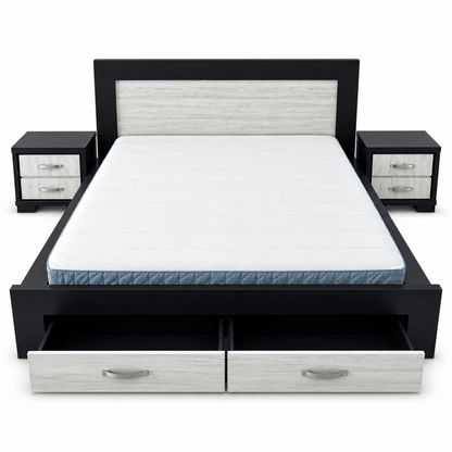 Home Centre Elements King Bed with 2 Drawer Storage – 180 × 200 cm – Black & Natural - Al Thahani Furniture