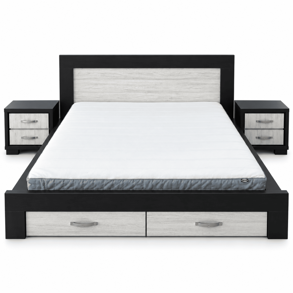 Home Centre Elements King Bed with 2 Drawer Storage – 180 × 200 cm – Black & Natural - Al Thahani Furniture