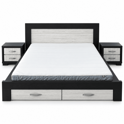 Home Centre Elements King Bed with 2 Drawer Storage – 180 × 200 cm – Black & Natural - Al Thahani Furniture