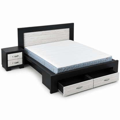 Home Centre Elements King Bed with 2 Drawer Storage – 180 × 200 cm – Black & Natural - Al Thahani Furniture
