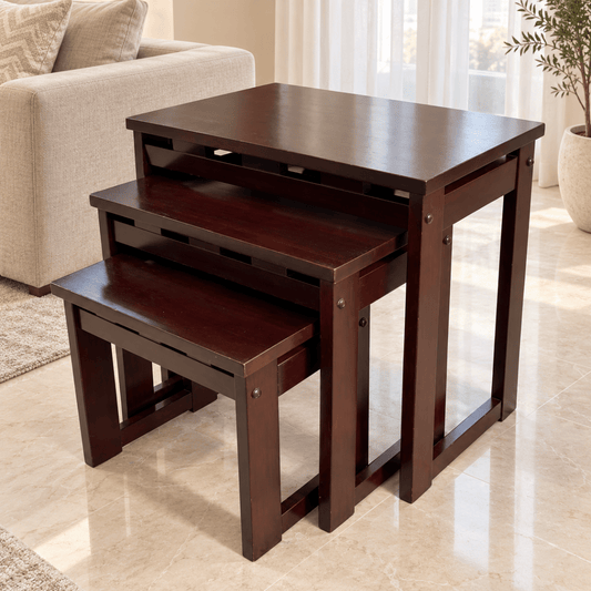 Home Centre Espresso Nesting Tables – Set of 3 – Dark Brown - Al Thahani Furniture