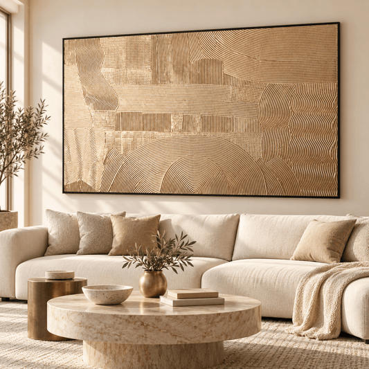 Home Centre Extra-Large Textured Abstract Framed Wall Art – Beige & Black – 180 × 80 cm - Al Thahani Furniture