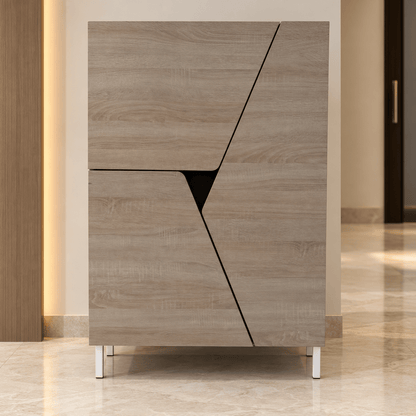 Home Centre Frey 15-Pair Shoe Cabinet with 3 Geometric Doors – Grey Oak – 78 × 40 × 119.6 cm - Al Thahani Furniture