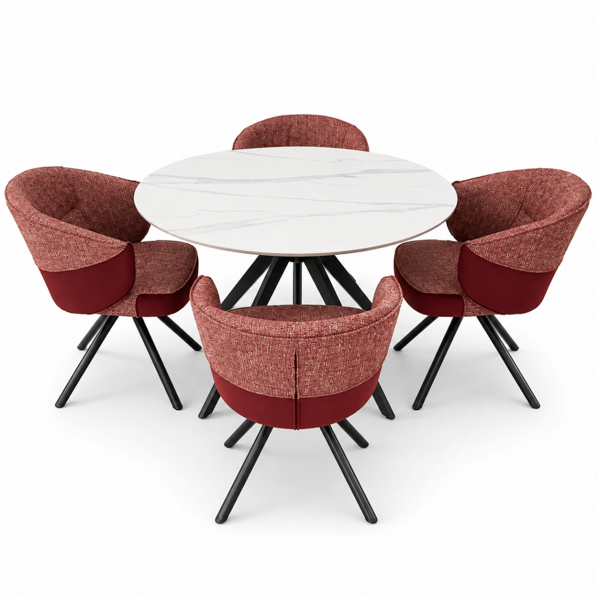 Home Centre Heaven 5-Piece Round Marble Dining Set with 4 Upholstered Chairs - Al Thahani Furniture