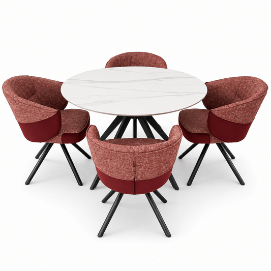 Home Centre Heaven 5-Piece Round Marble Dining Set with 4 Upholstered Chairs - Al Thahani Furniture