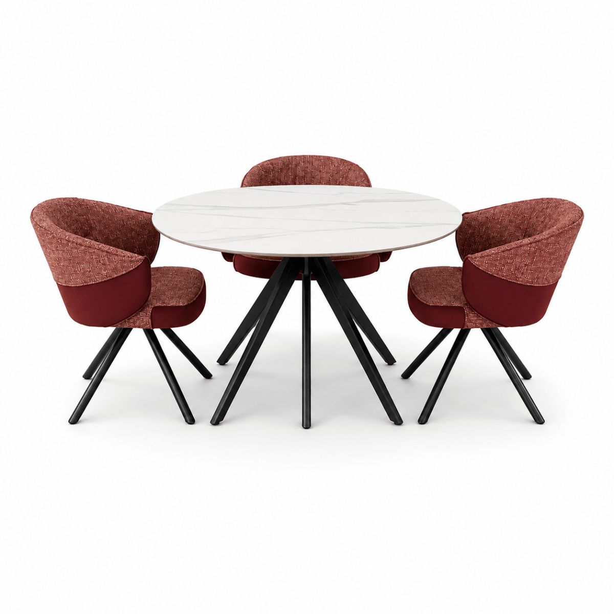 Home Centre Heaven 5-Piece Round Marble Dining Set with 4 Upholstered Chairs - Al Thahani Furniture