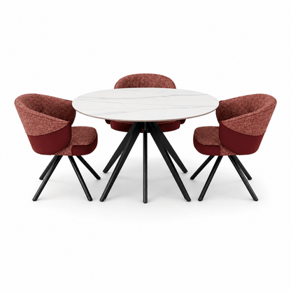 Home Centre Heaven 5-Piece Round Marble Dining Set with 4 Upholstered Chairs - Al Thahani Furniture