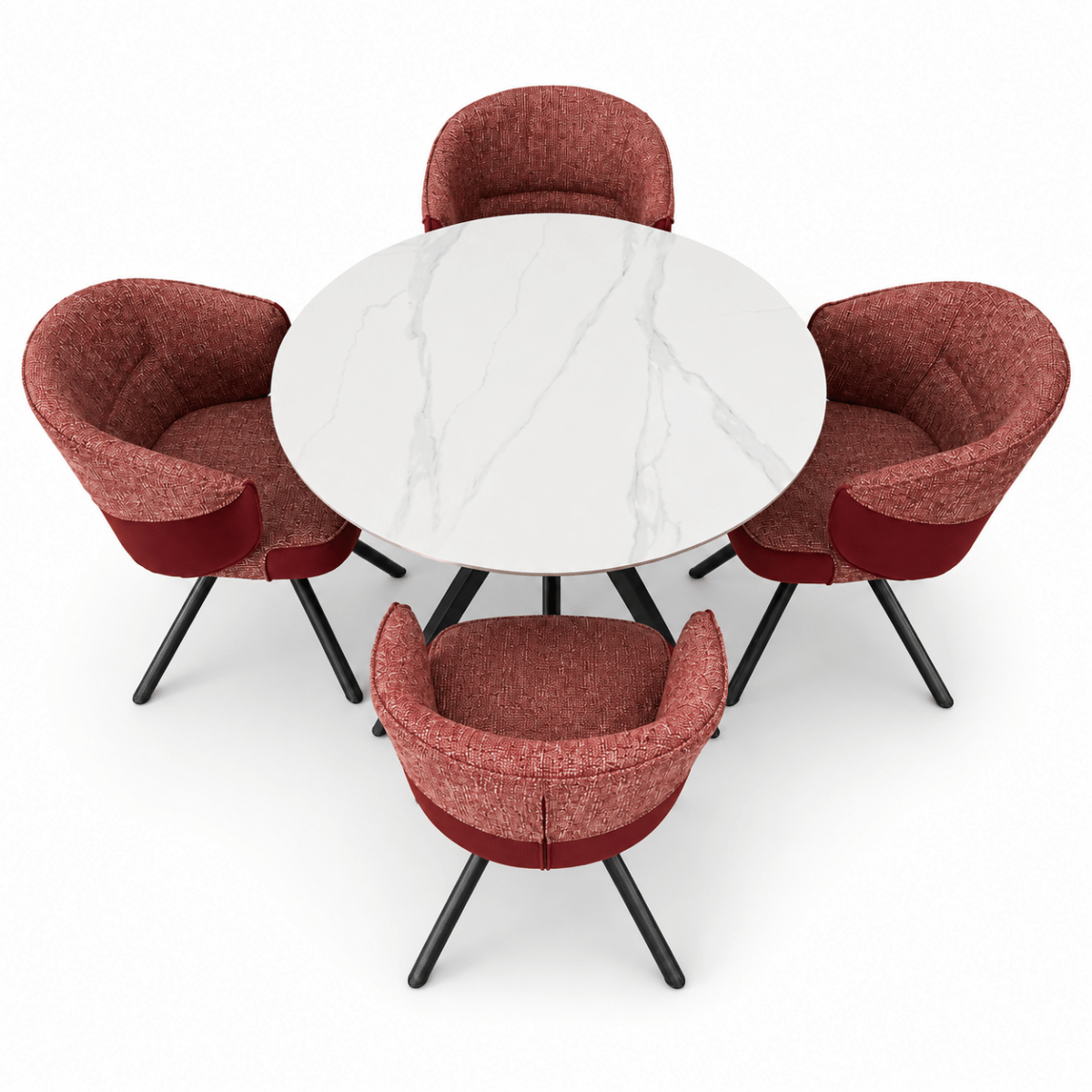 Home Centre Heaven 5-Piece Round Marble Dining Set with 4 Upholstered Chairs - Al Thahani Furniture