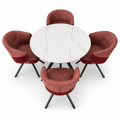 Home Centre Heaven 5-Piece Round Marble Dining Set with 4 Upholstered Chairs - Al Thahani Furniture