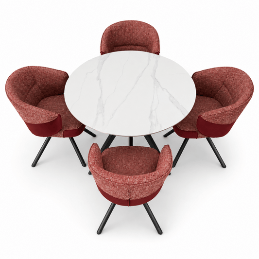 Home Centre Heaven 5-Piece Round Marble Dining Set with 4 Upholstered Chairs - Al Thahani Furniture