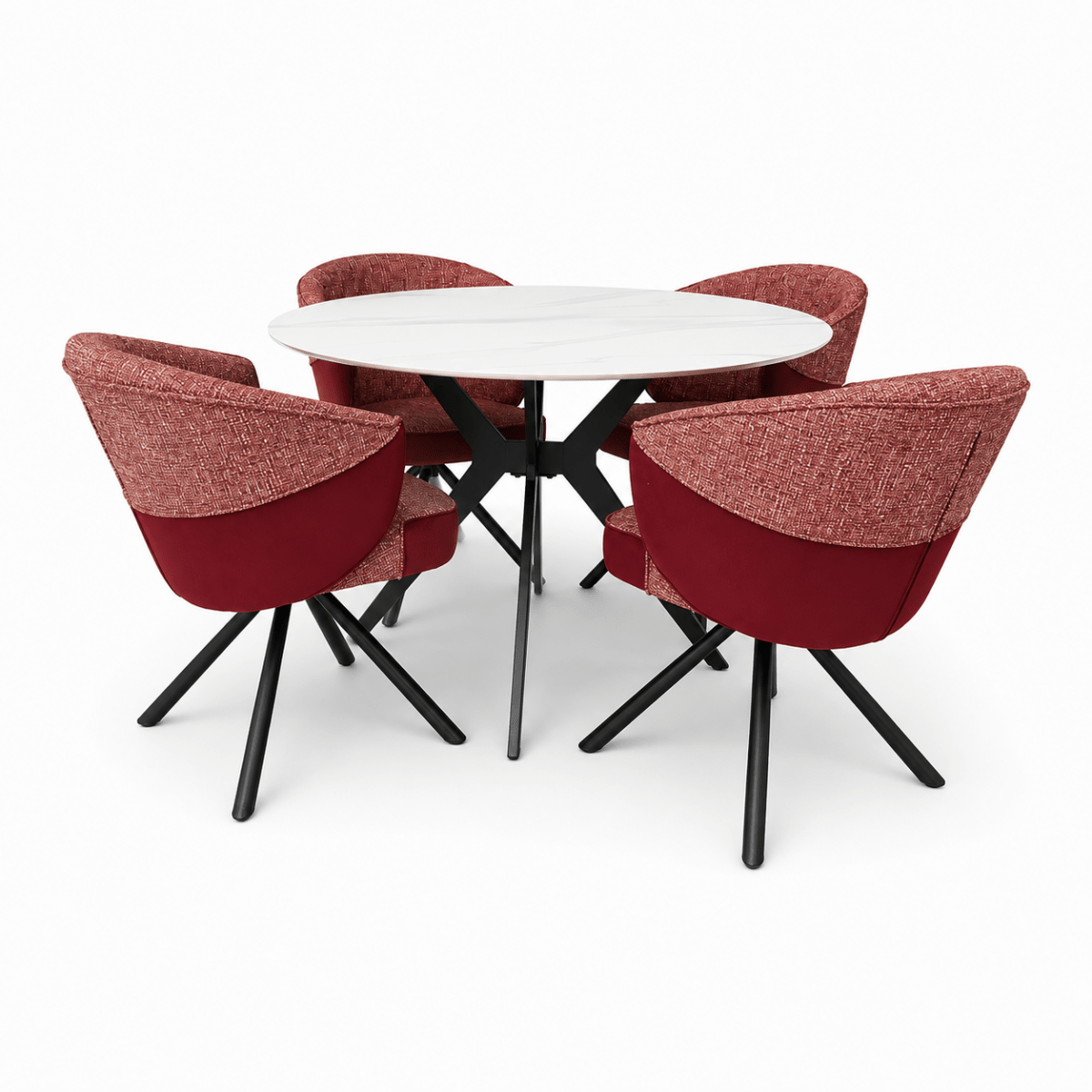 Home Centre Heaven 5-Piece Round Marble Dining Set with 4 Upholstered Chairs - Al Thahani Furniture