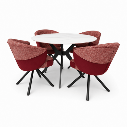 Home Centre Heaven 5-Piece Round Marble Dining Set with 4 Upholstered Chairs - Al Thahani Furniture