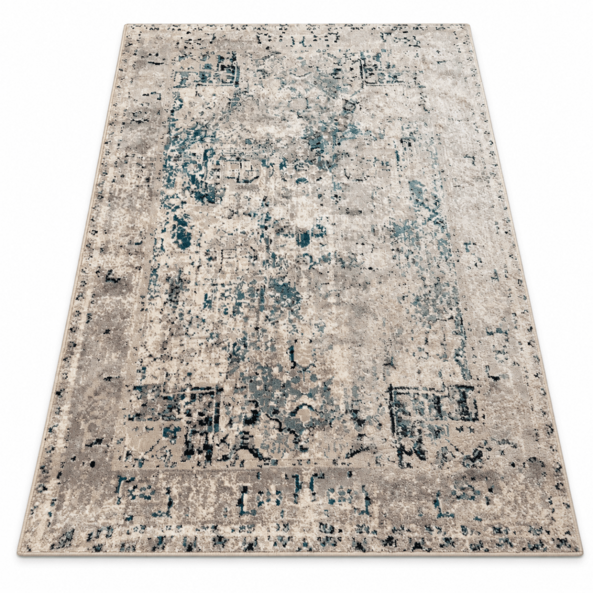 Home Centre Ivory, Beige & Teal Blue Distressed Abstract Area Rug – 160 × 235 cm - Al Thahani Furniture