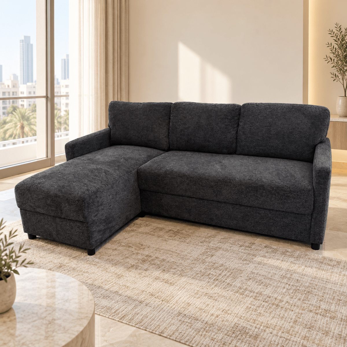 Home Centre Joy 3-Seater Fabric Reversible Corner Sofa – Dark Grey - Al Thahani Furniture